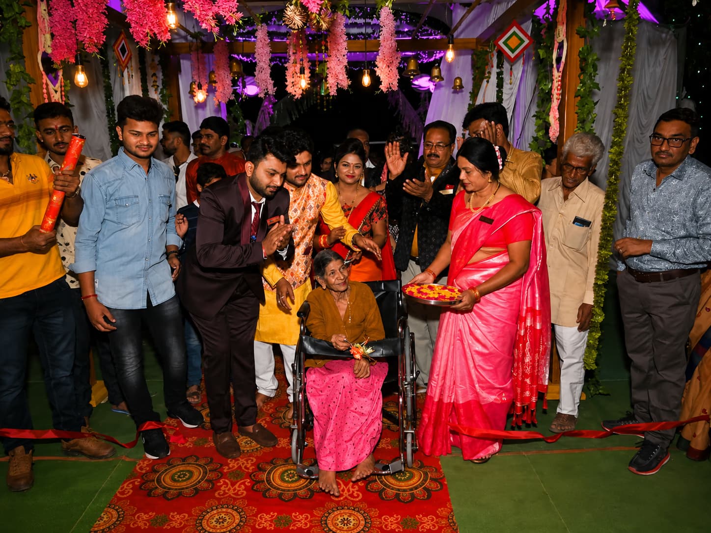 Kamalabai Mahadeorao Fuladi with the Fuladi family at the Lotus Inn opening ceremony